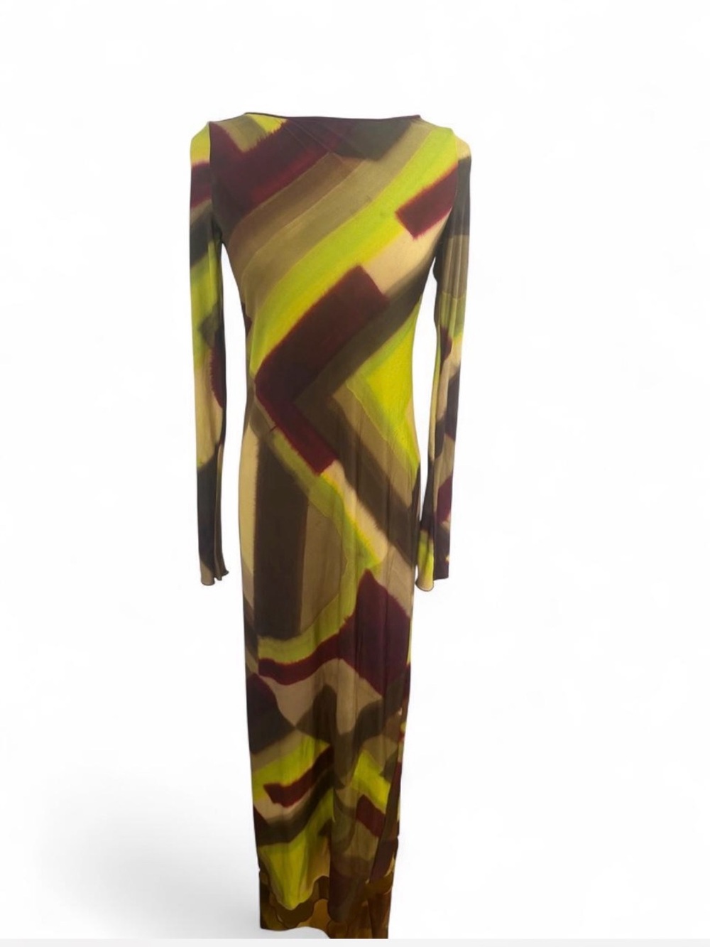 Zara Long Sleeve Maxi Dress in Olive, Lime and Burgundy